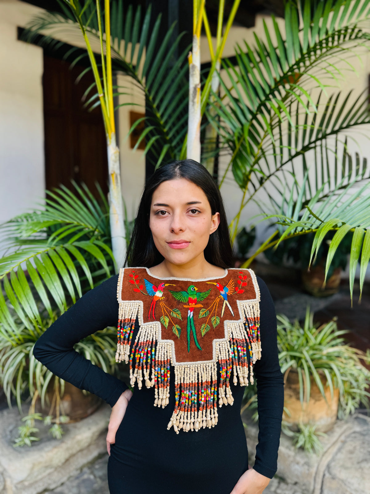 Embroidered Ceremonial Poncho Wearable Art from Santiago Atitlán - Vuelo de Quetzal