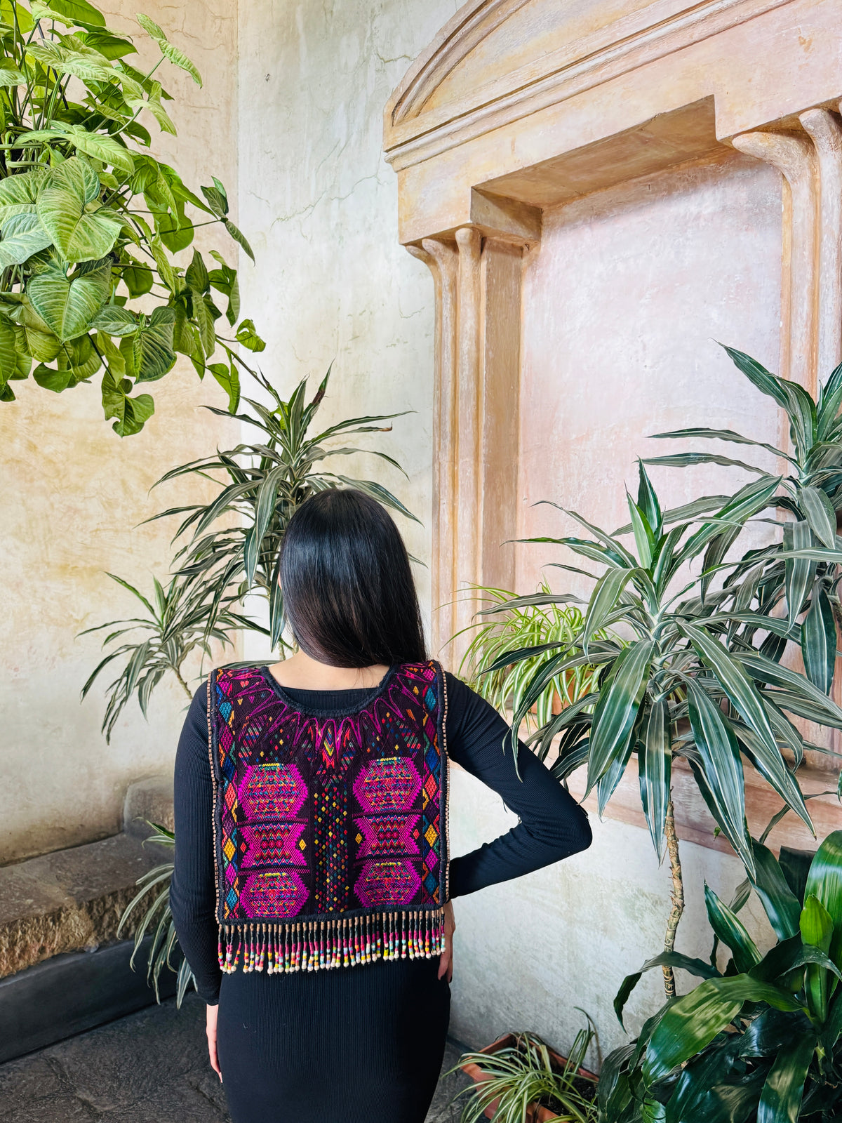 Ceremonial Poncho with Jade & Vintage Huipil - Alas del Cosmos
