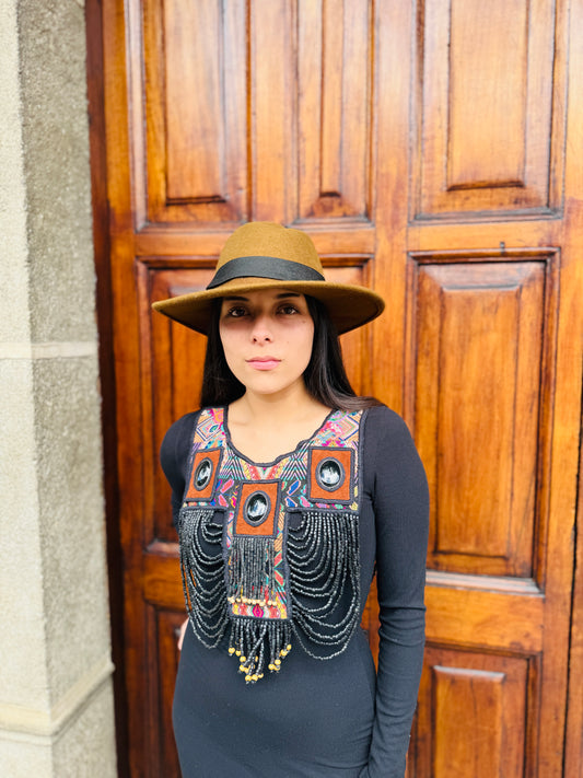 Beaded Tabard Poncho with Traditional Textile & Jade - Universo Nocturno