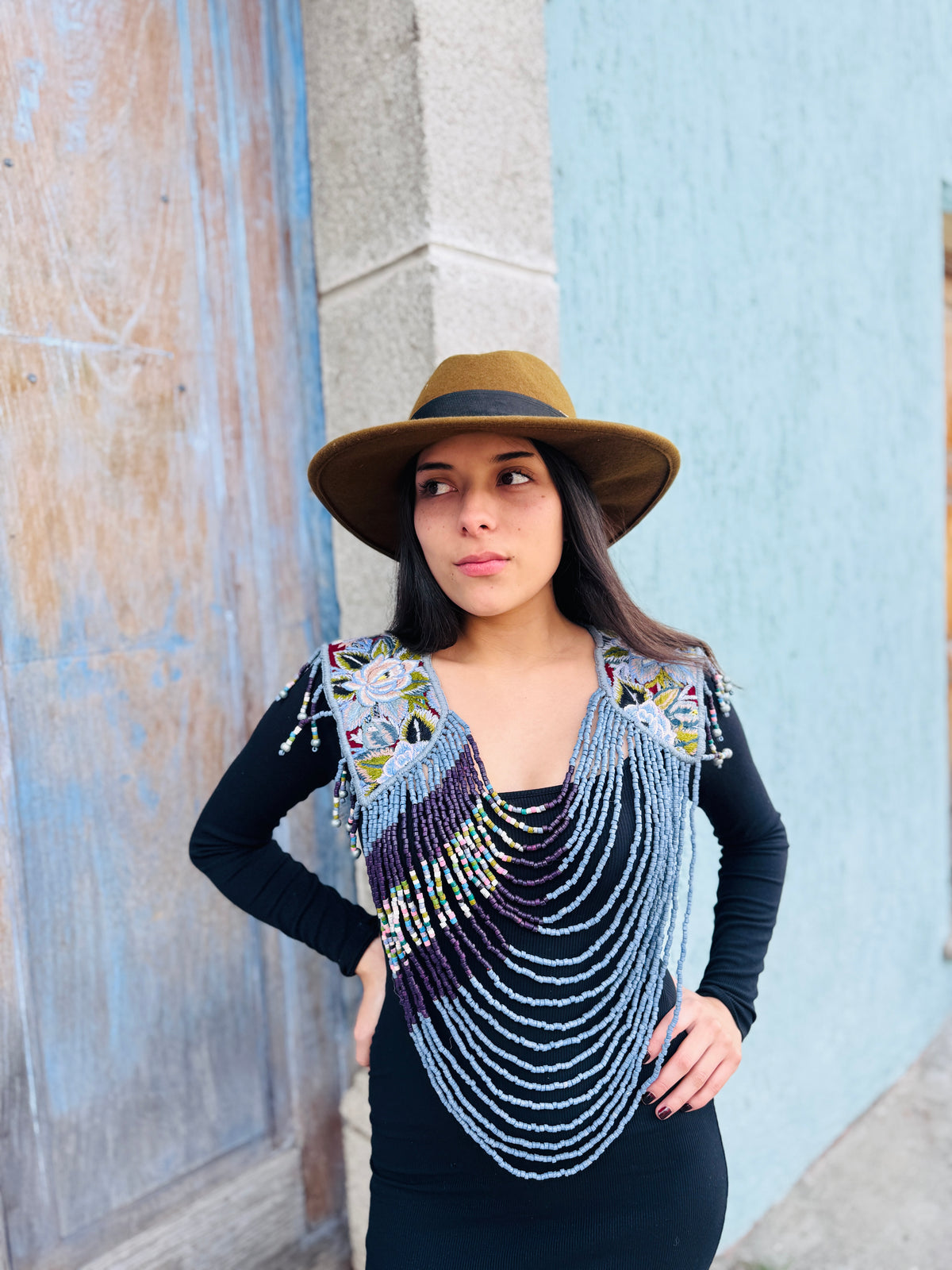 Shoulder Cape with Draped Beads - Huipil Capa Jardin de Invierno