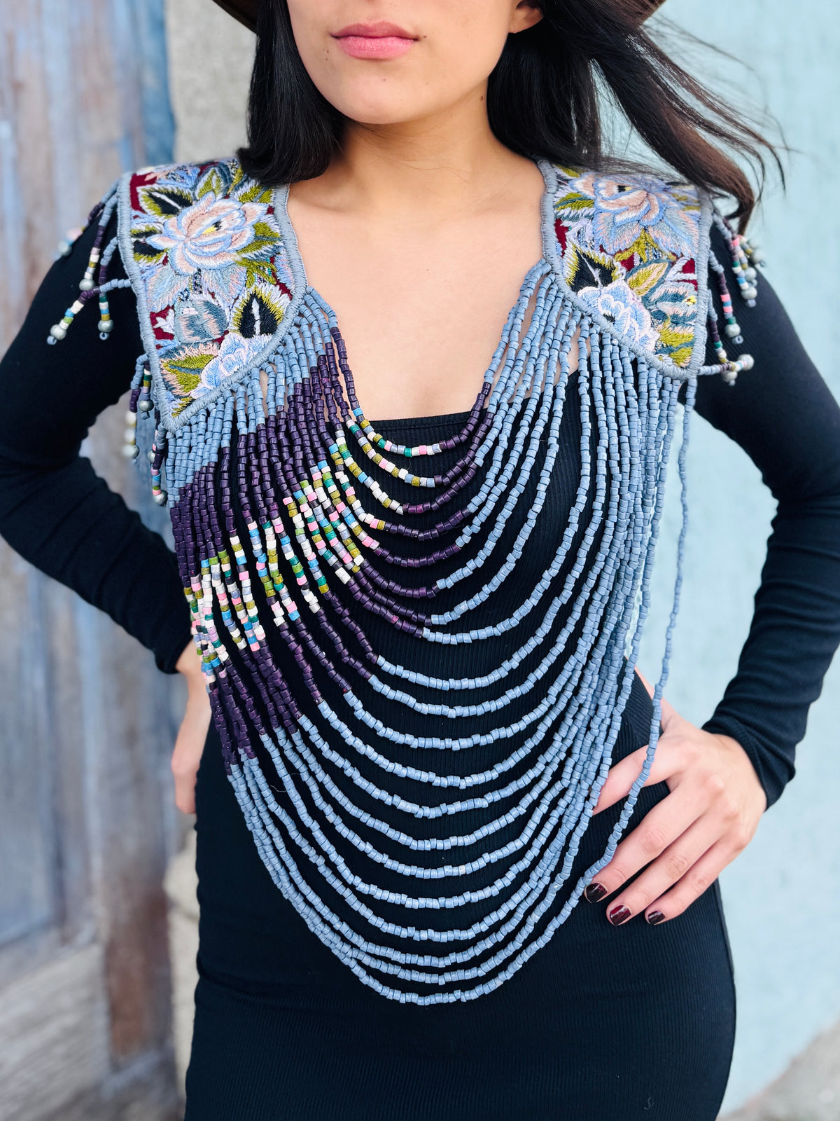 Shoulder Cape with Draped Beads - Huipil Capa Jardin de Invierno