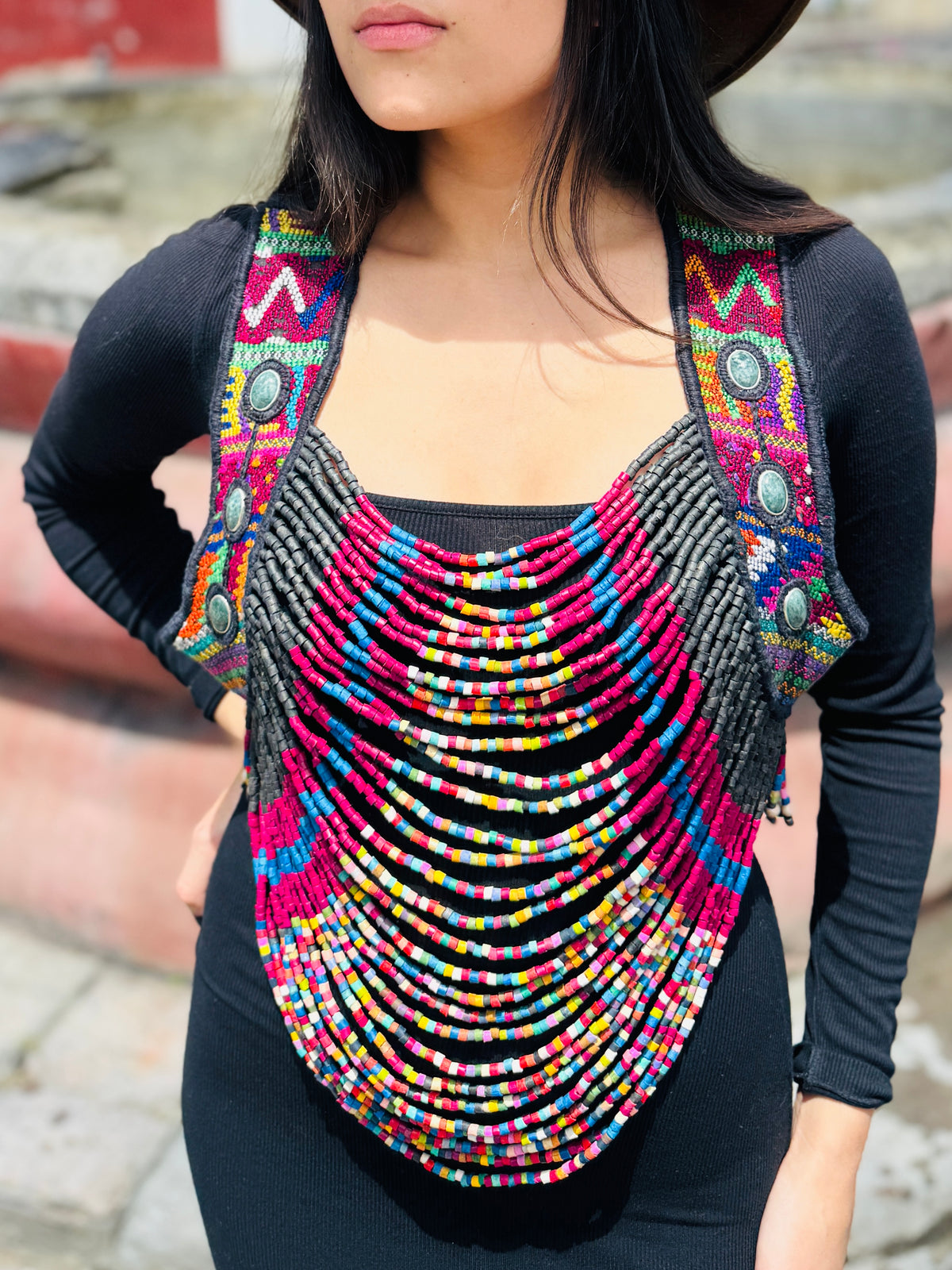 Imperial Draped Bead Vest Vintage Patzún Textile & Jade - 7 Jades Paradise