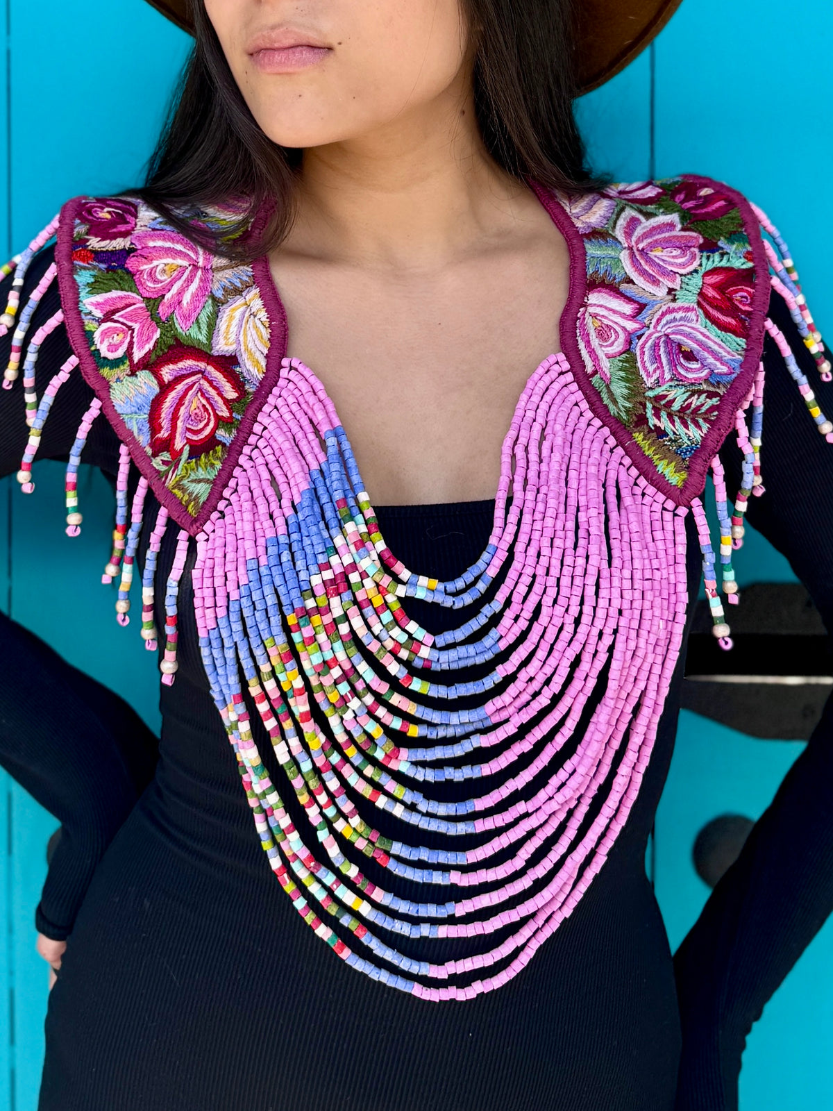 Shoulder Cape with Draped Beads - Huipil Capa Susurro de Rosas