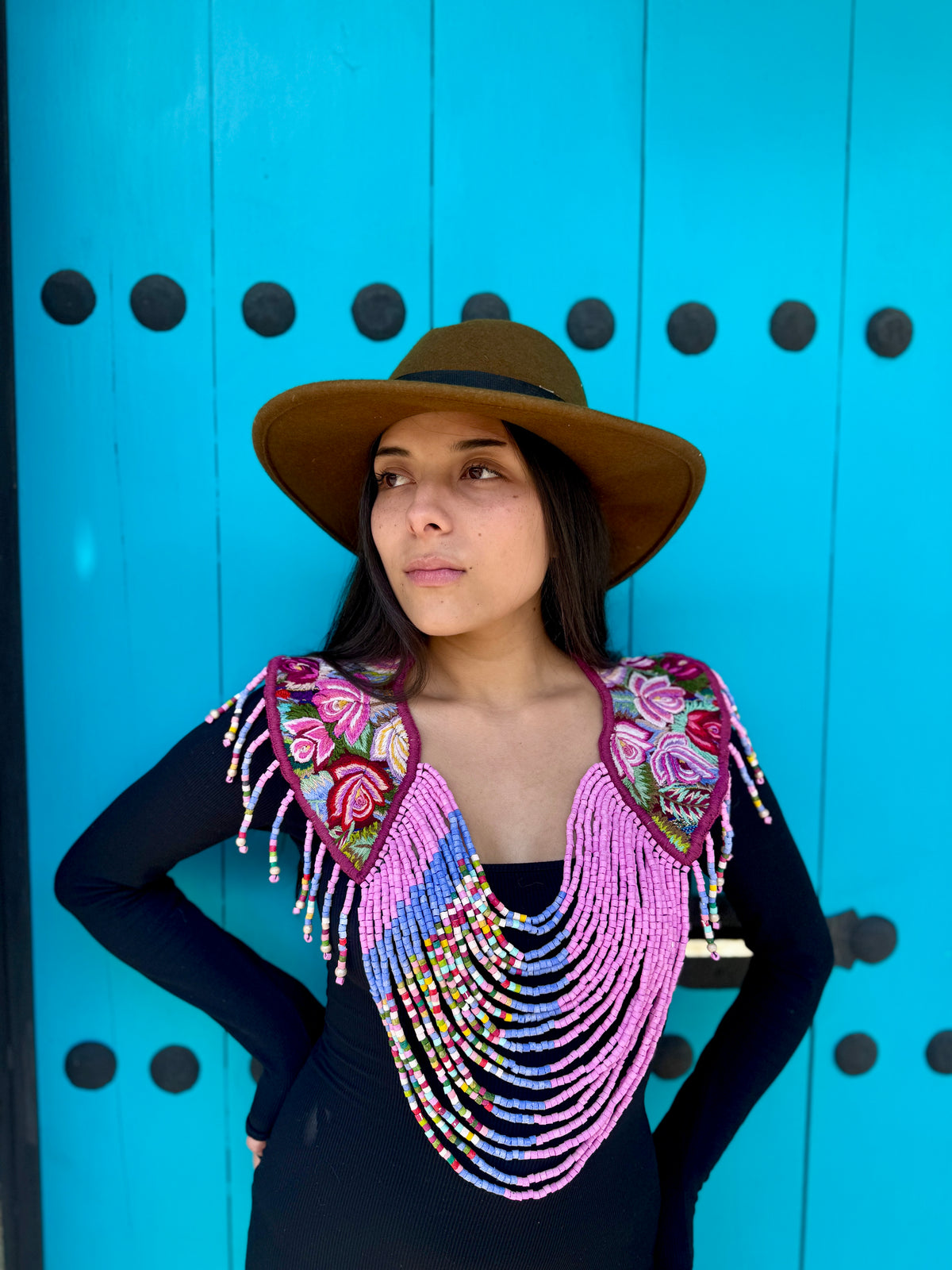 Shoulder Cape with Draped Beads - Huipil Capa Susurro de Rosas