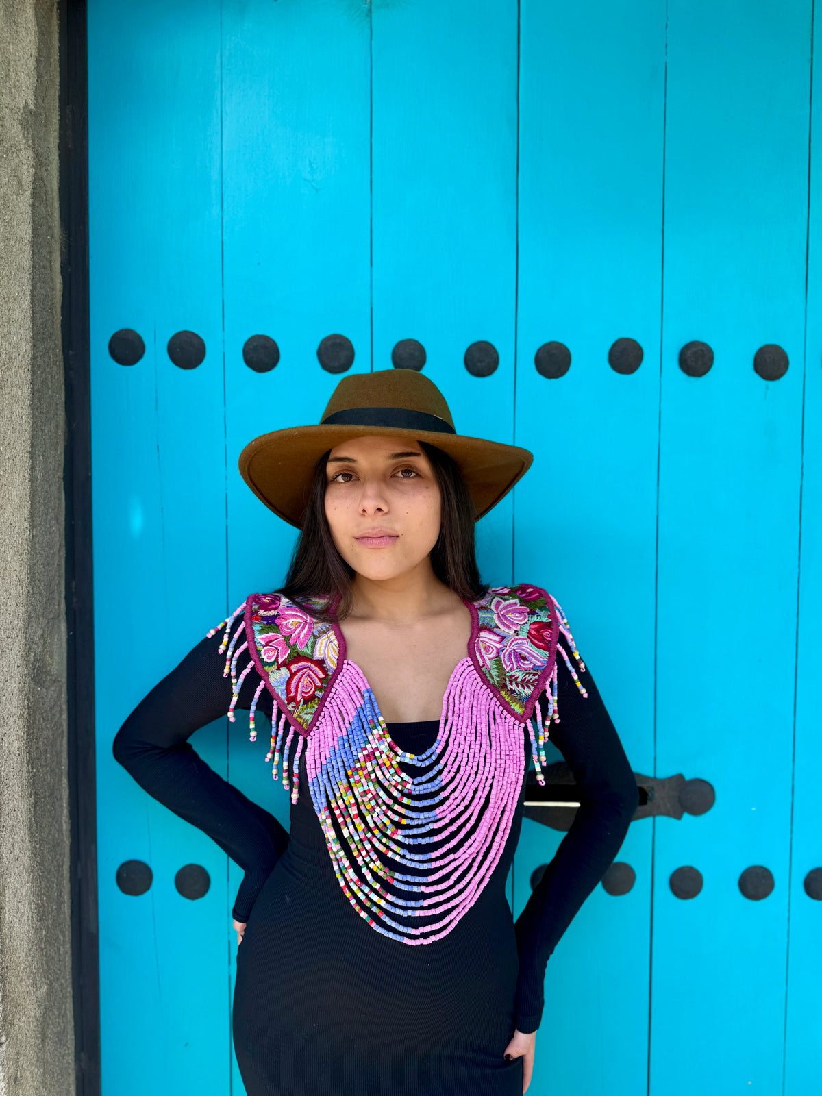 Shoulder Cape with Draped Beads - Huipil Capa Susurro de Rosas