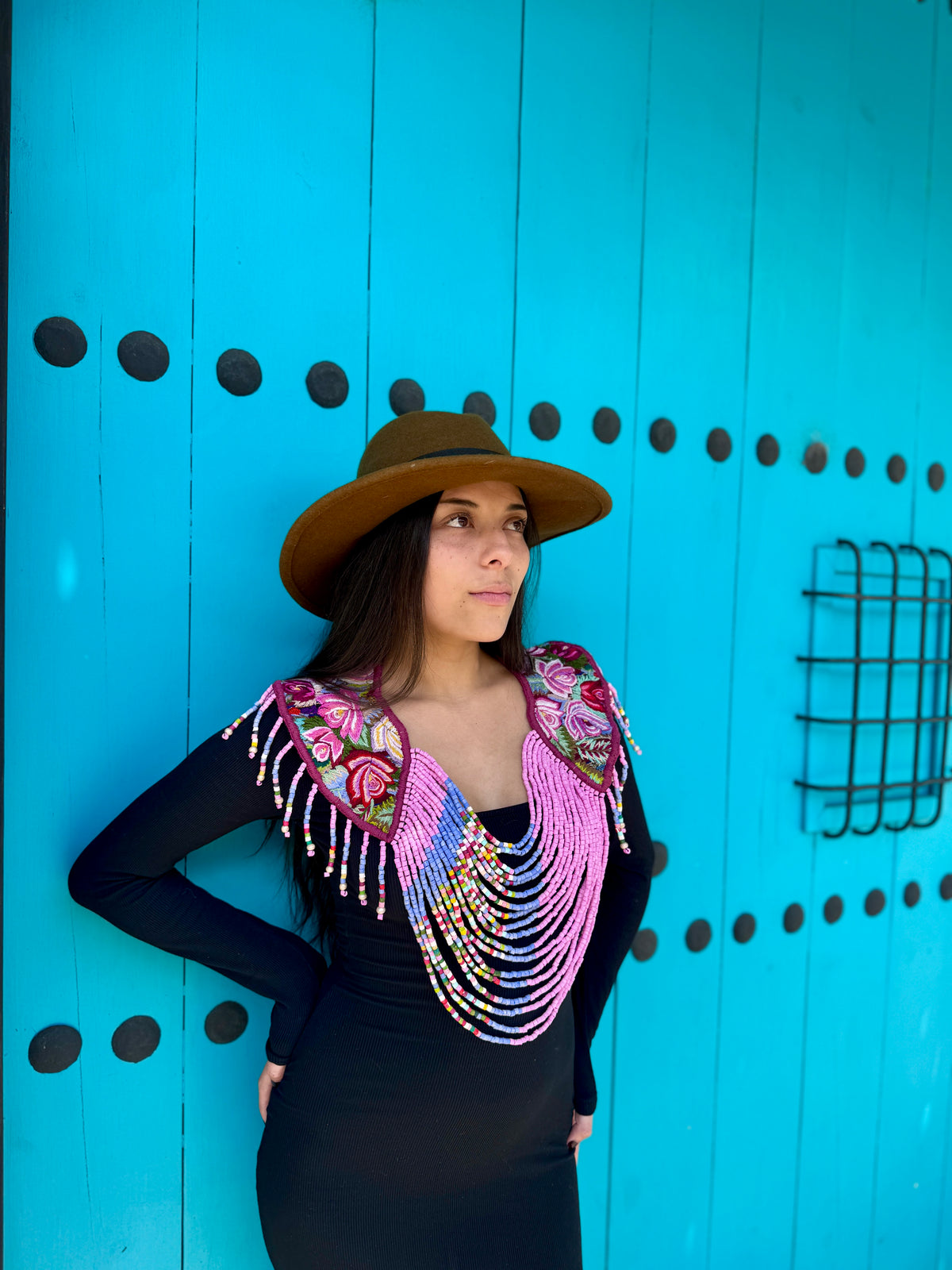 Shoulder Cape with Draped Beads - Huipil Capa Susurro de Rosas