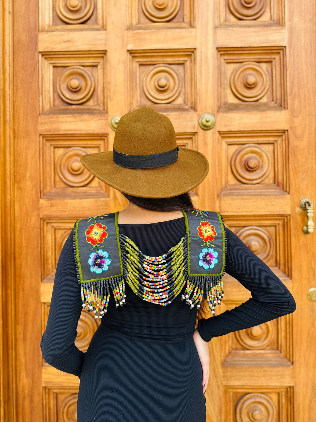 Ceremonial Shoulder Piece with Embroidered Birds and Flowers - Olive Birds
