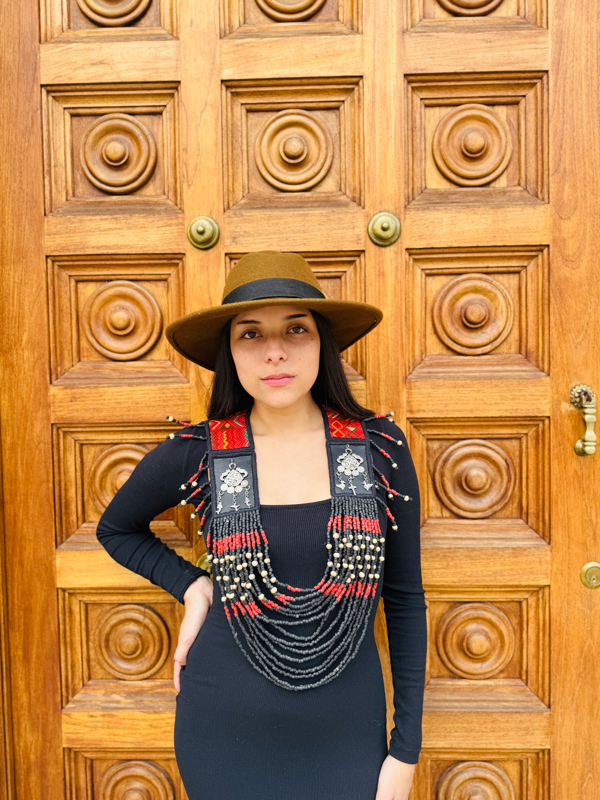Ceremonial Shoulder Piece with Jade Stones and Ceramic Beads - Chachales