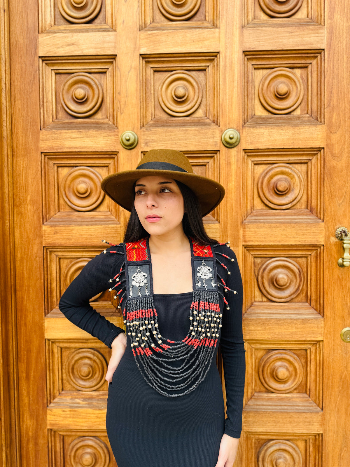 Ceremonial Shoulder Piece with Jade Stones and Ceramic Beads - Chachales