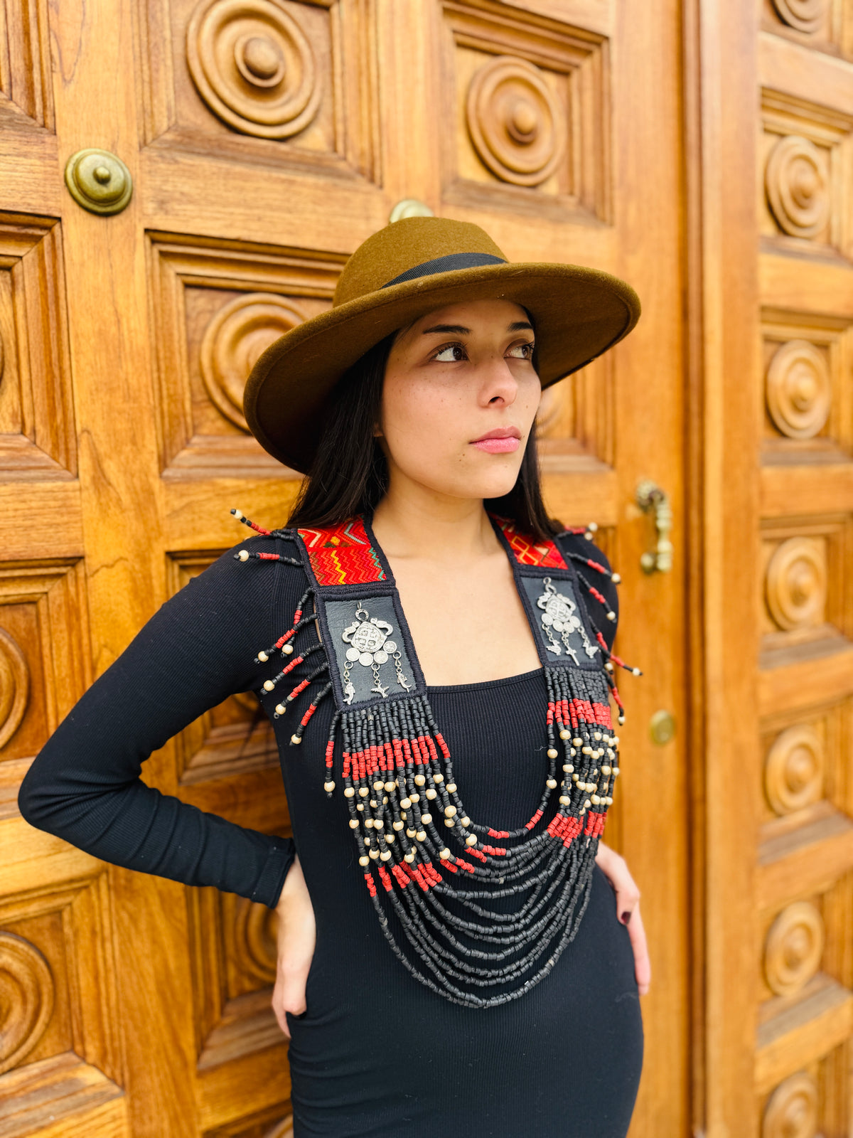 Ceremonial Shoulder Piece with Jade Stones and Ceramic Beads - Chachales