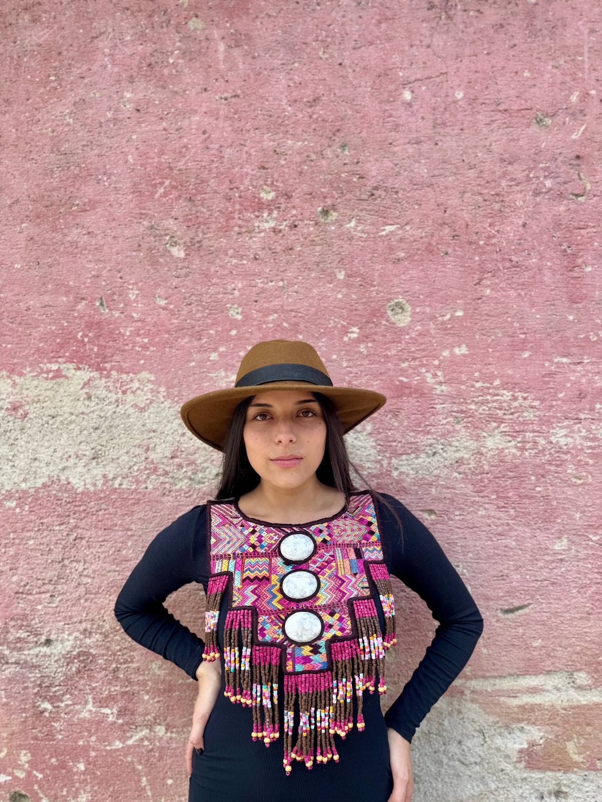 Wearable Art Poncho with Vintage Chichi Textile and Lavender Jade - Cielo Rosa