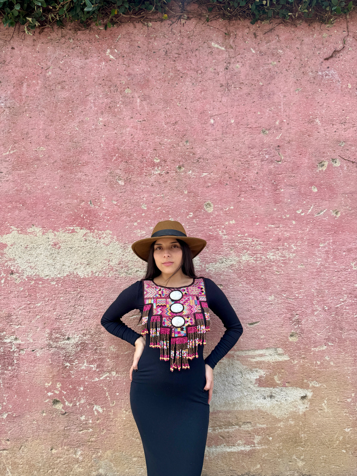 Wearable Art Poncho with Vintage Chichi Textile and Lavender Jade - Cielo Rosa