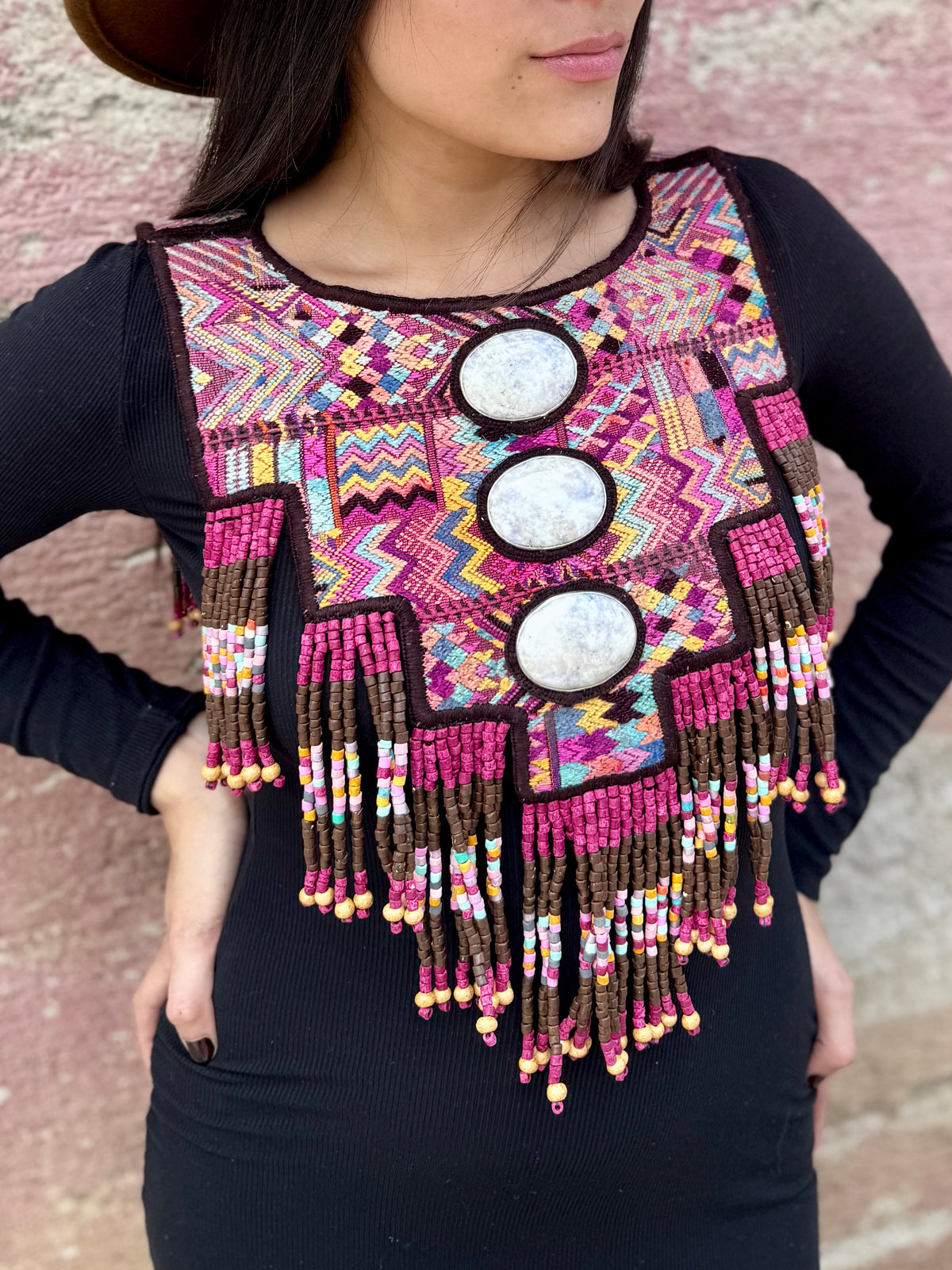 Wearable Art Poncho with Vintage Chichi Textile and Lavender Jade - Cielo Rosa