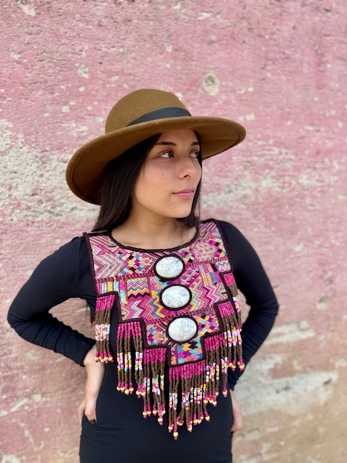 Wearable Art Poncho with Vintage Chichi Textile and Lavender Jade - Cielo Rosa