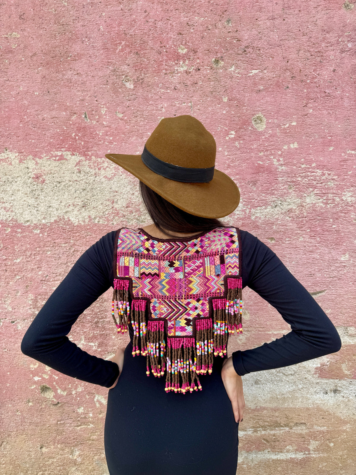 Wearable Art Poncho with Vintage Chichi Textile and Lavender Jade - Cielo Rosa