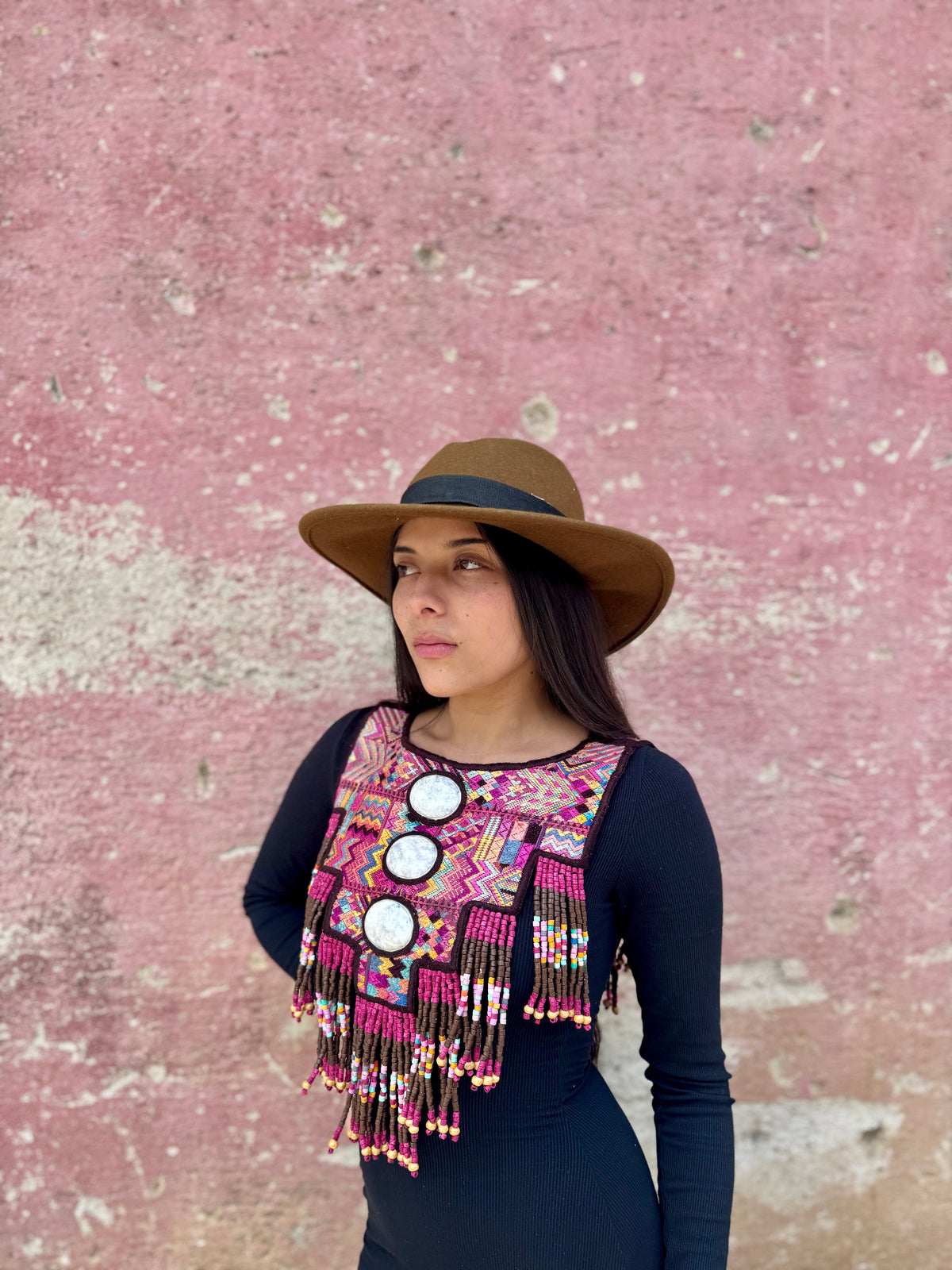 Wearable Art Poncho with Vintage Chichi Textile and Lavender Jade - Cielo Rosa