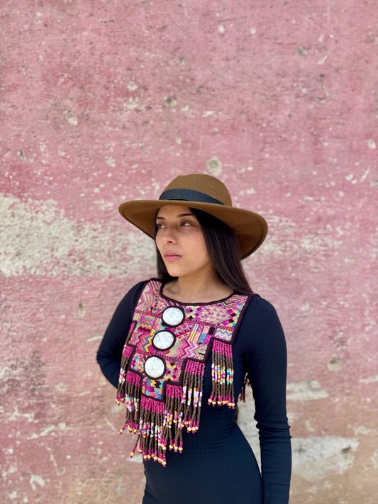 Wearable Art Poncho with Vintage Chichi Textile and Lavender Jade - Cielo Rosa