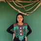 Beaded Tabard Poncho with Traditional Textile & Lilac Jade - Via Turquesa