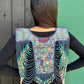 Beaded Tabard Poncho with Traditional Textile & Jade - Noche de Colores
