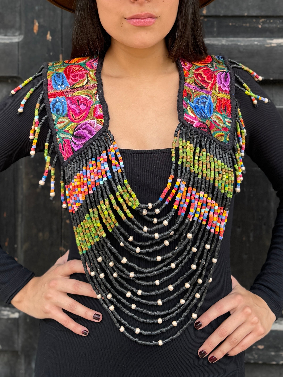 Shoulder Cape with Draped Beads - Huipil Capa Primavera Nocturna