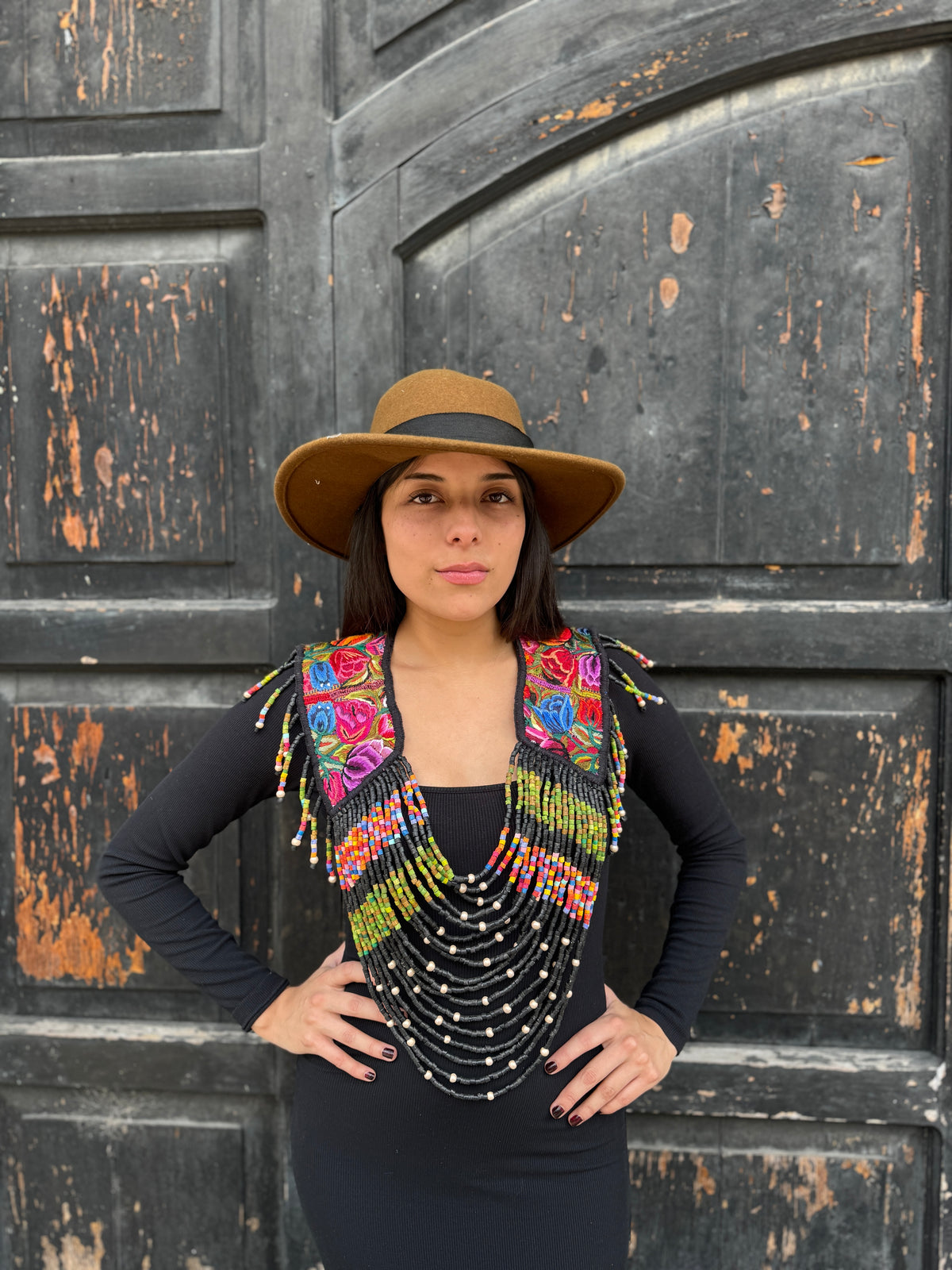 Shoulder Cape with Draped Beads - Huipil Capa Primavera Nocturna