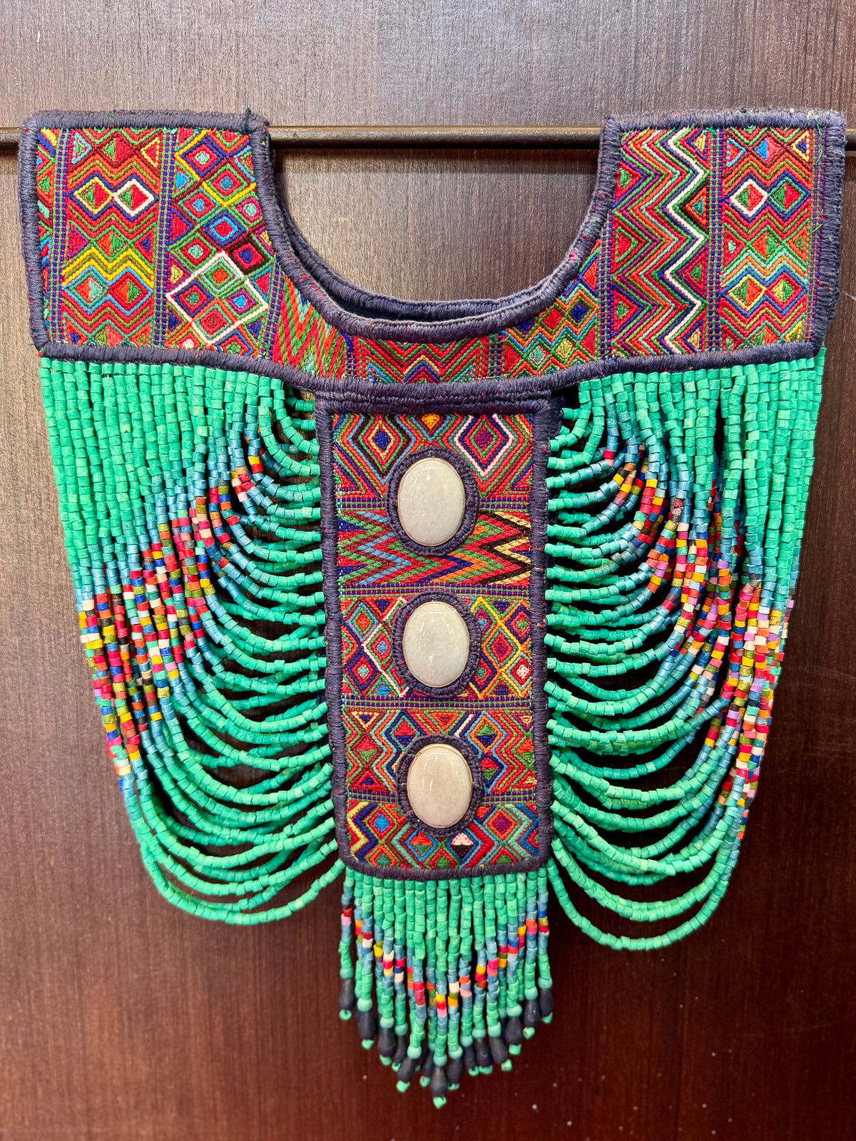 Beaded Tabard Poncho with Traditional Textile & Lilac Jade - Via Turquesa