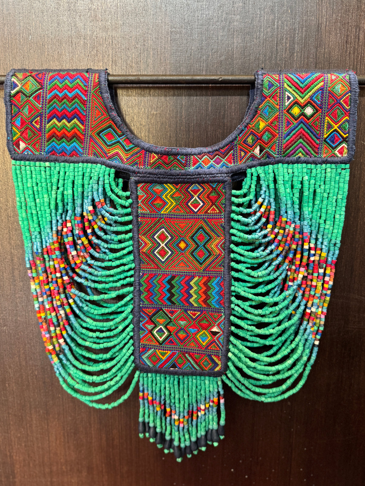 Beaded Tabard Poncho with Traditional Textile & Lilac Jade - Via Turquesa