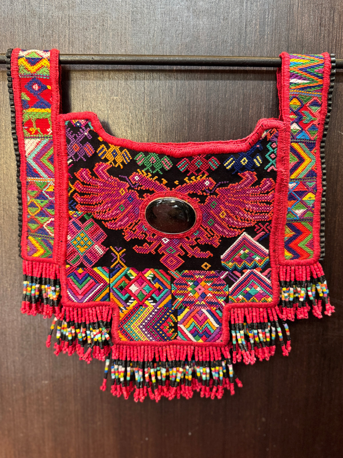 Chichicastenango Woven Textile Poncho with Black Jade