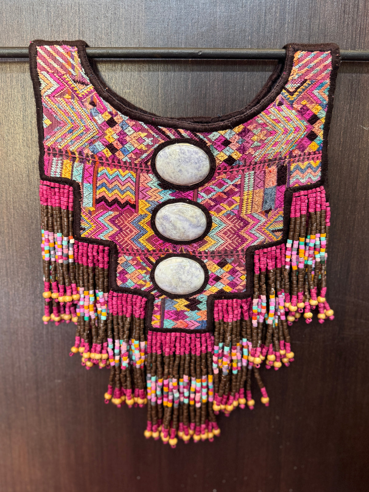 Wearable Art Poncho with Vintage Chichi Textile and Lavender Jade - Cielo Rosa