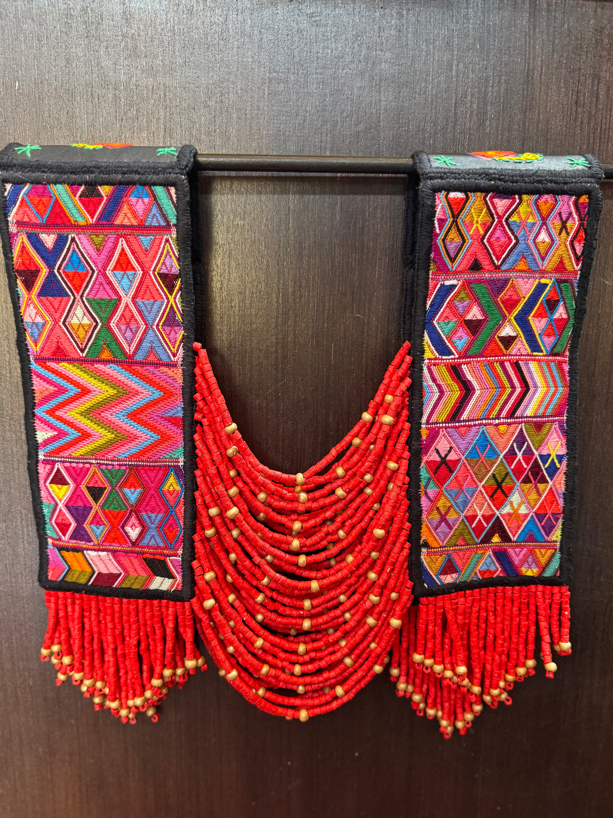 Ceremonial Shoulder Piece with Black Jade and Embroidered Birds - Red Cosmology