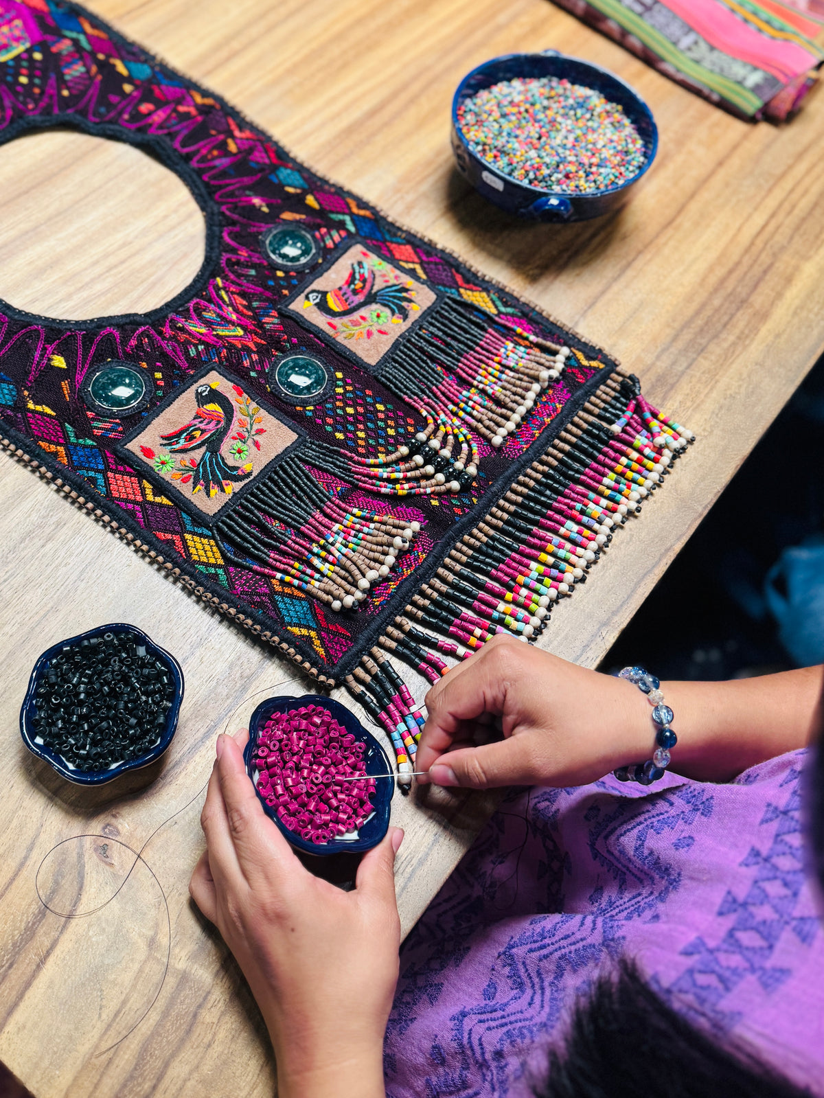Ceremonial Poncho with Jade & Vintage Huipil - Alas del Cosmos