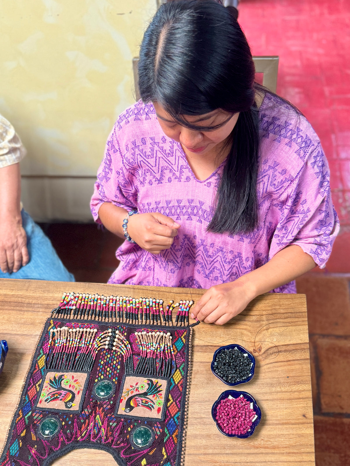 Ceremonial Poncho with Jade & Vintage Huipil - Alas del Cosmos