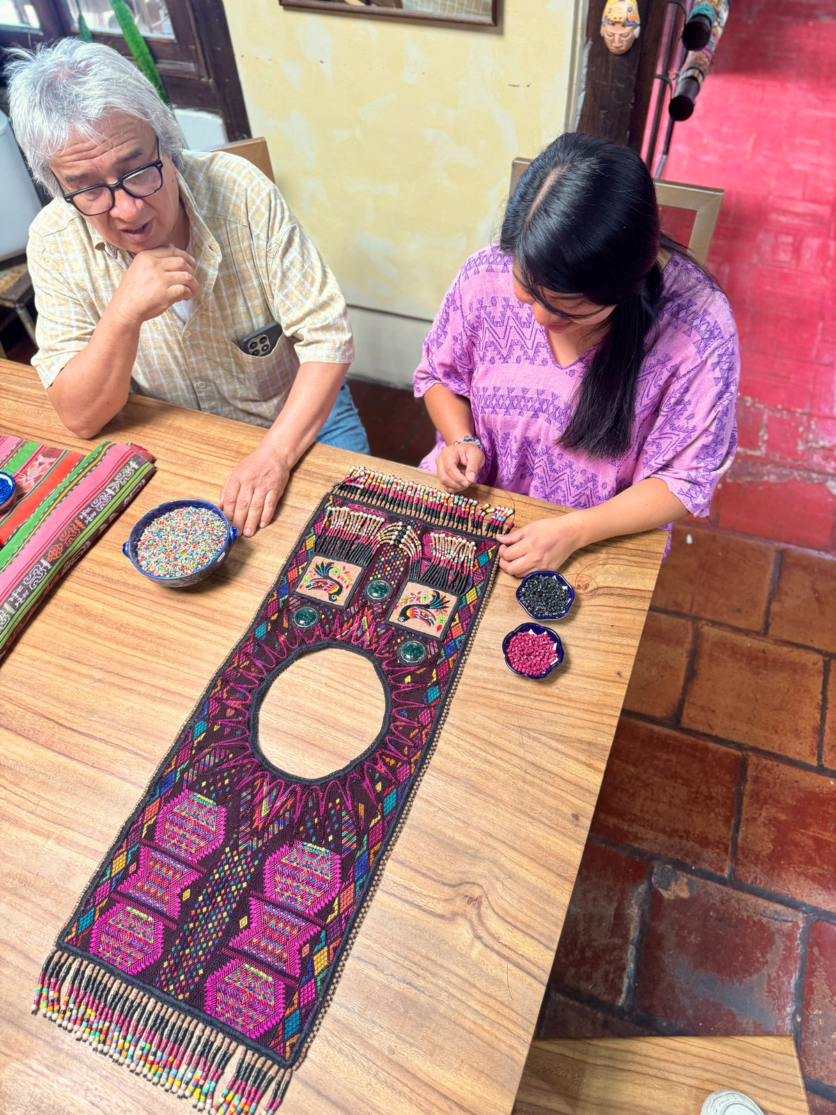 Ceremonial Poncho with Jade & Vintage Huipil - Alas del Cosmos
