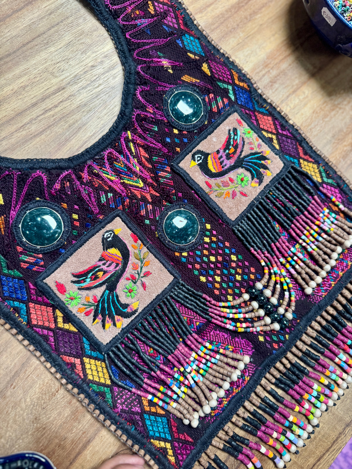Ceremonial Poncho with Jade & Vintage Huipil - Alas del Cosmos