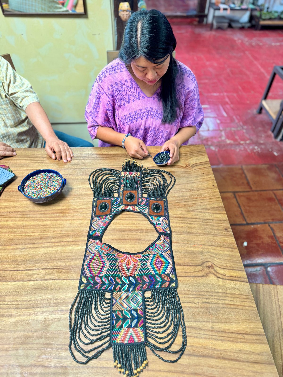 Beaded Tabard Poncho with Traditional Textile & Jade - Universo Nocturno