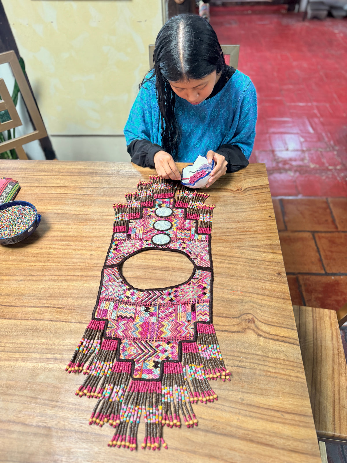 Wearable Art Poncho with Vintage Chichi Textile and Lavender Jade - Cielo Rosa