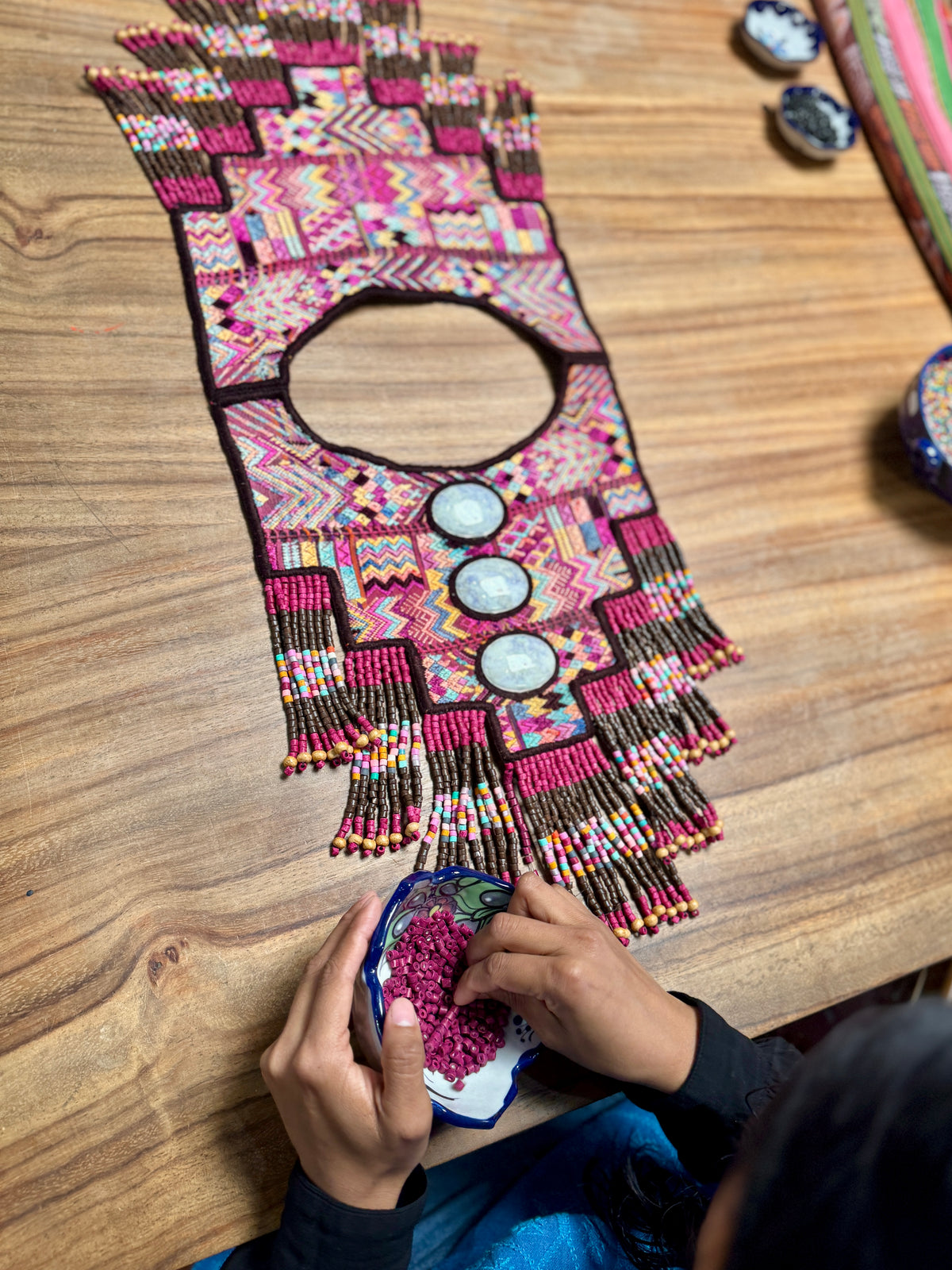 Wearable Art Poncho with Vintage Chichi Textile and Lavender Jade - Cielo Rosa