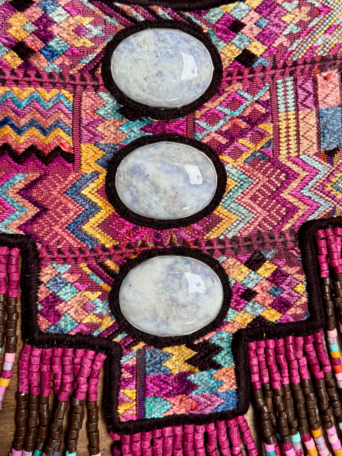 Wearable Art Poncho with Vintage Chichi Textile and Lavender Jade - Cielo Rosa