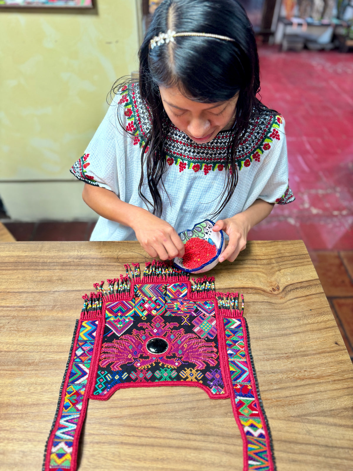 Chichicastenango Woven Textile Poncho with Black Jade