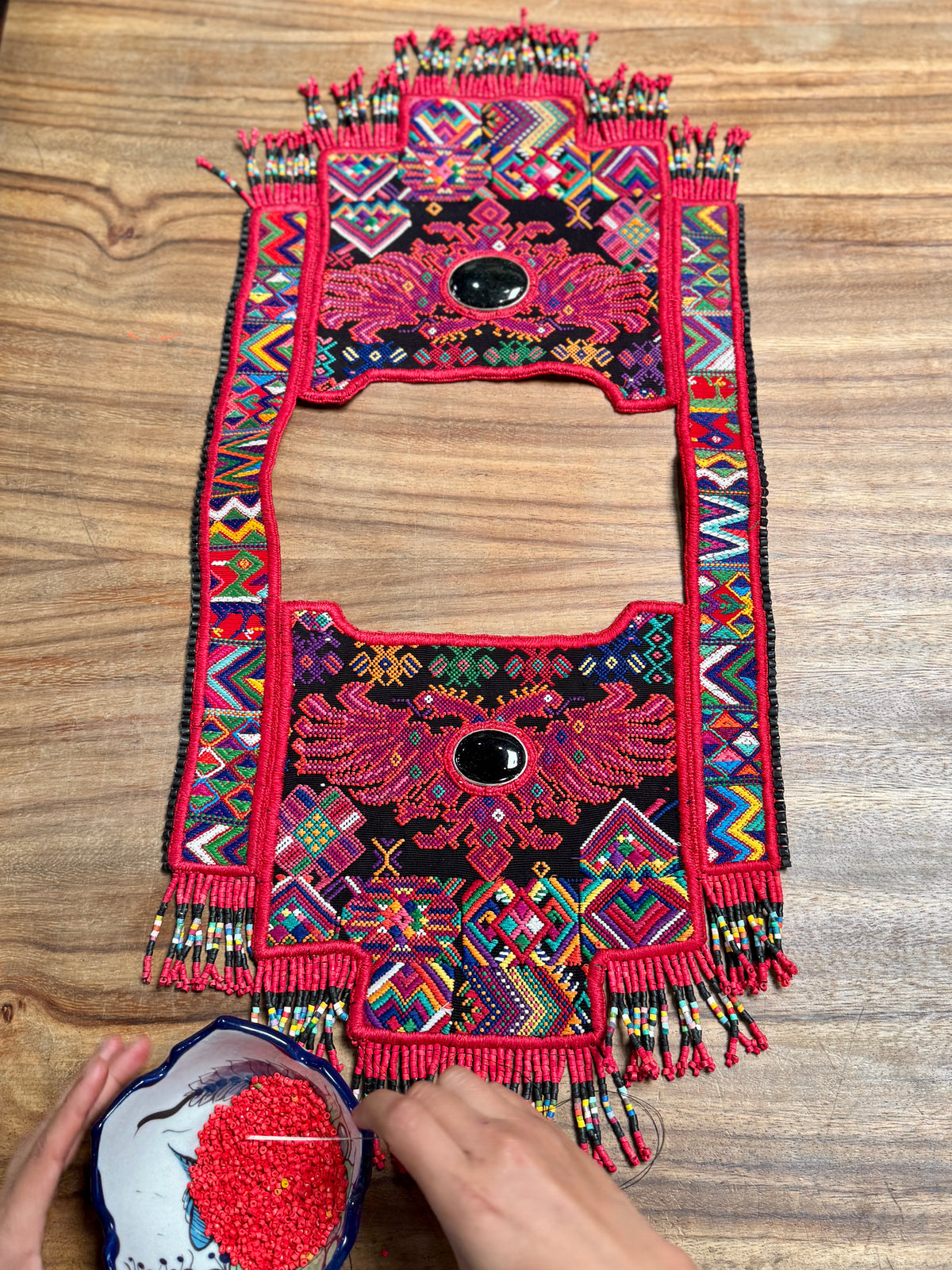 Chichicastenango Woven Textile Poncho with Black Jade