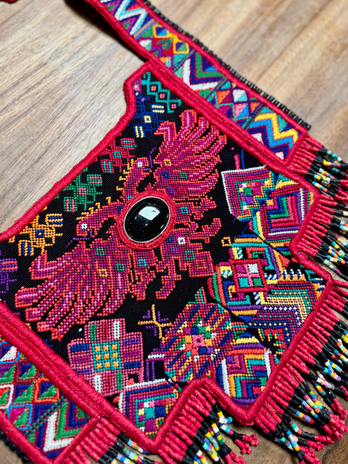 Chichicastenango Woven Textile Poncho with Black Jade