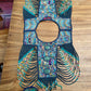 Beaded Tabard Poncho with Traditional Textile & Jade - Noche de Colores