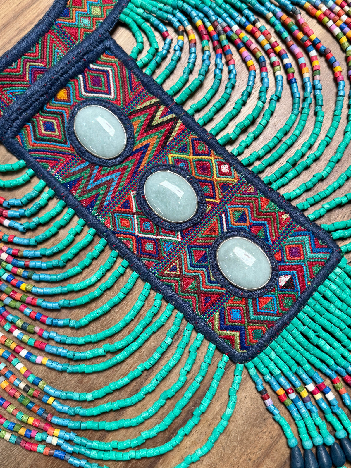 Beaded Tabard Poncho with Traditional Textile & Lilac Jade - Via Turquesa
