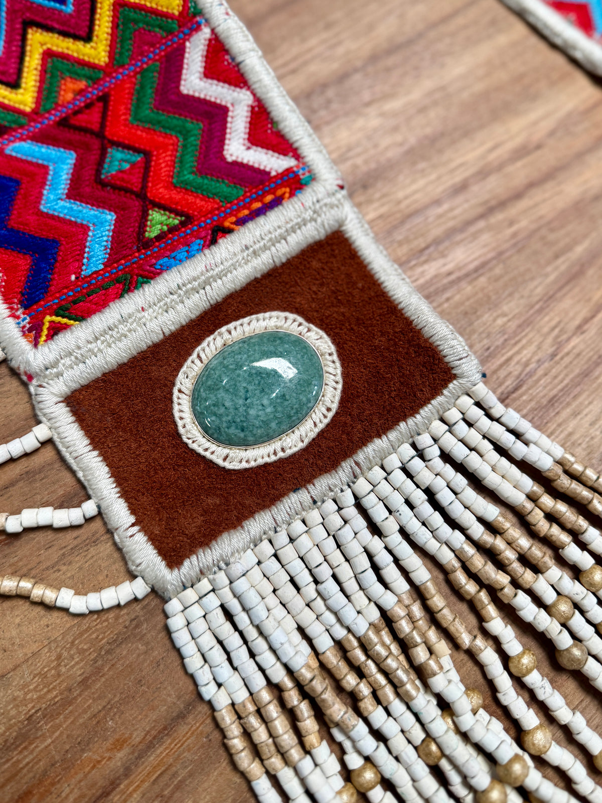 Ceremonial Shoulder Piece with Jade Stones and Ceramic Beads - Sacred Ivory