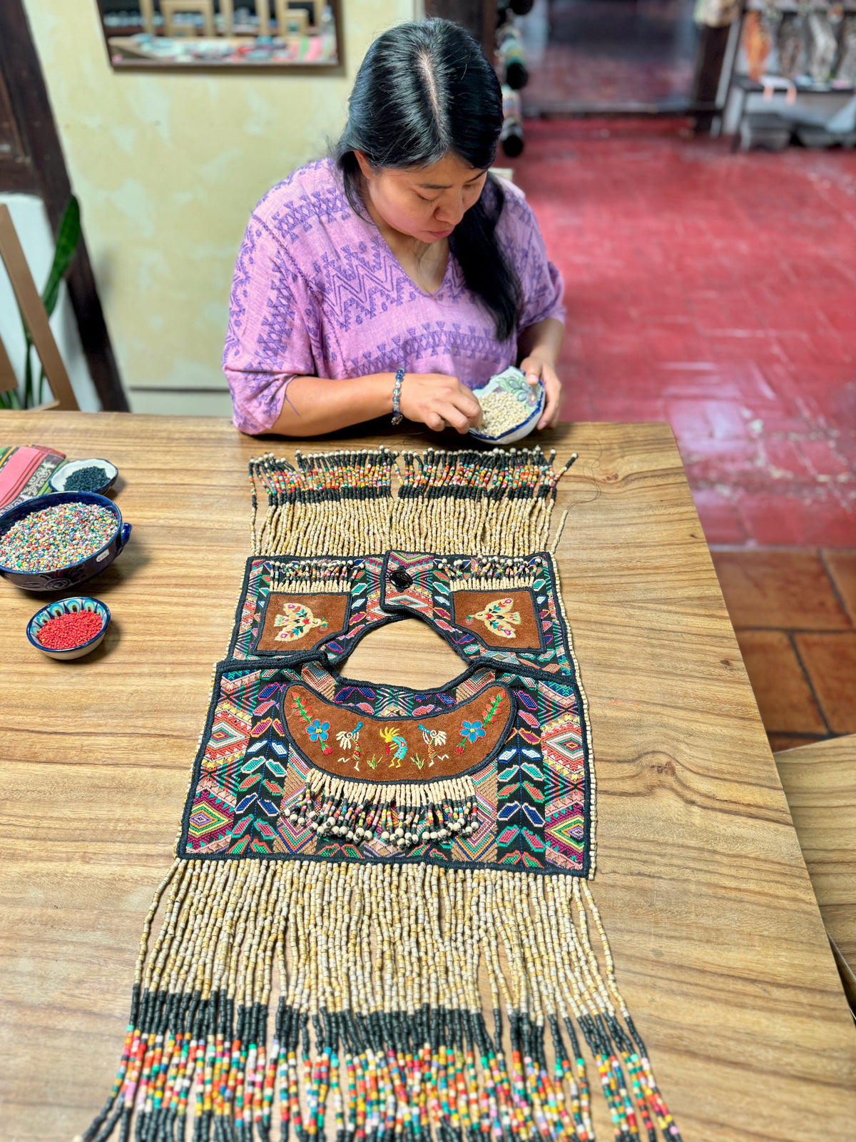 Ceremonial Fringe Poncho with Black Jade - Alas del Cielo