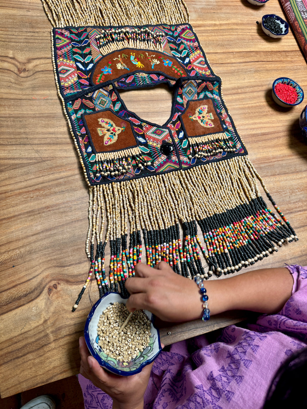 Ceremonial Fringe Poncho with Black Jade - Alas del Cielo