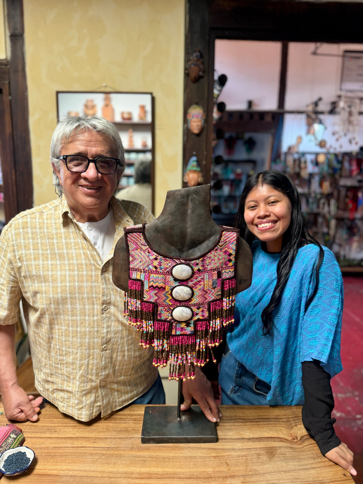 Wearable Art Poncho with Vintage Chichi Textile and Lavender Jade - Cielo Rosa