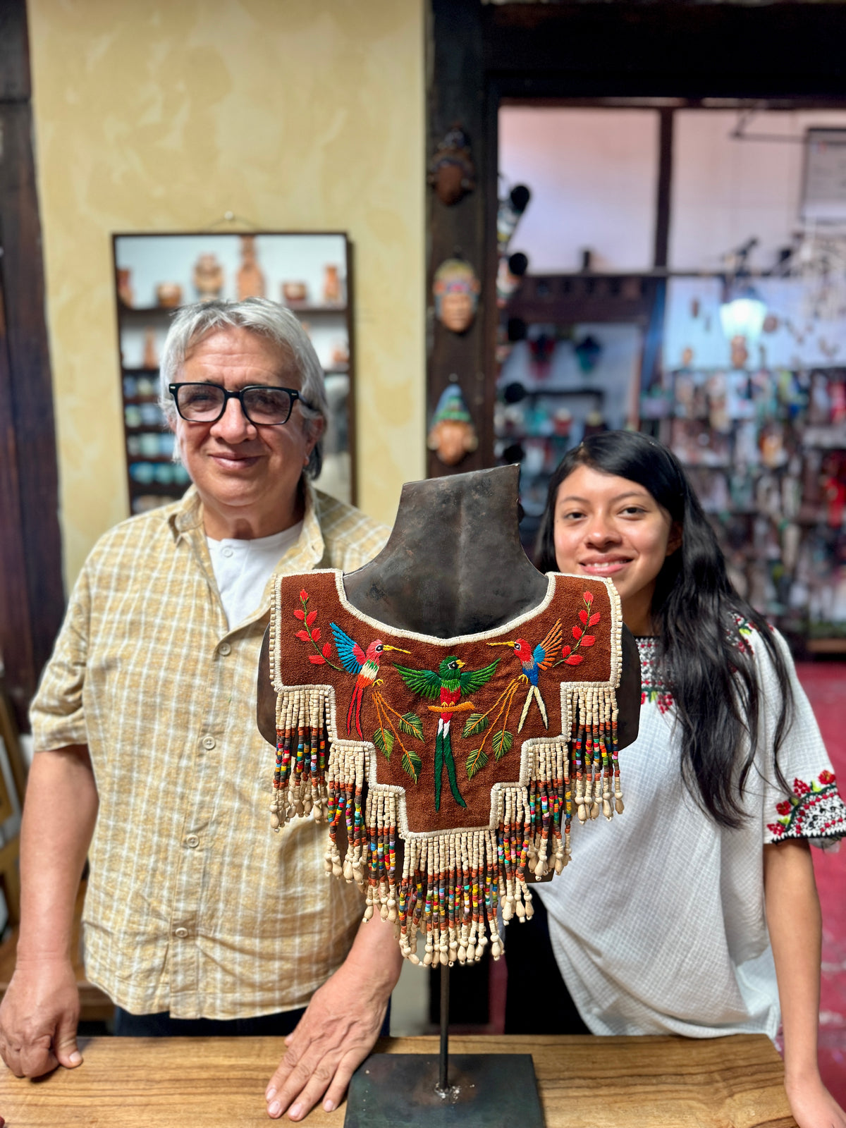 Embroidered Ceremonial Poncho Wearable Art from Santiago Atitlán - Vuelo de Quetzal