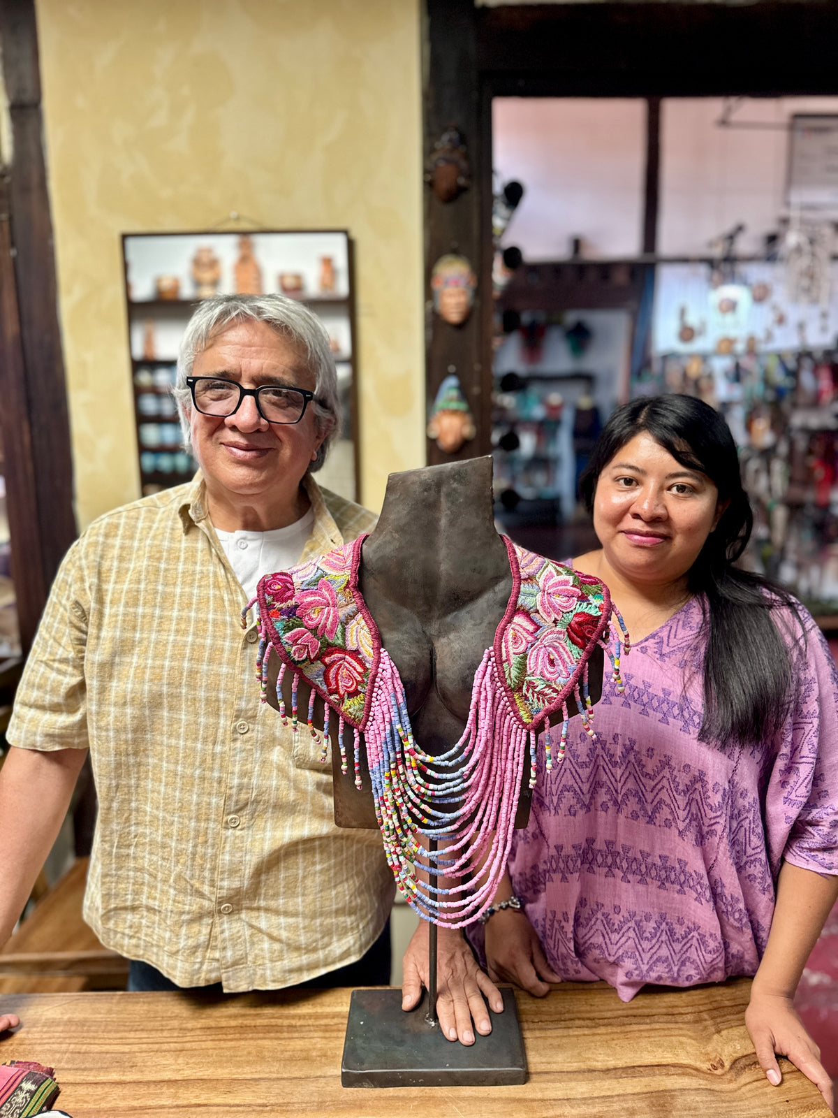Shoulder Cape with Draped Beads - Huipil Capa Susurro de Rosas