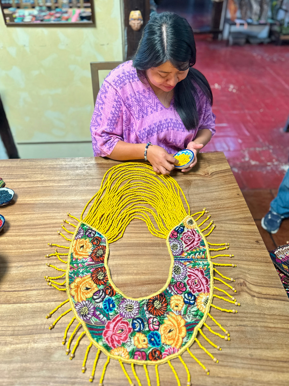 Shoulder Cape with Draped Beads - Huipil Capa Flores de Oro